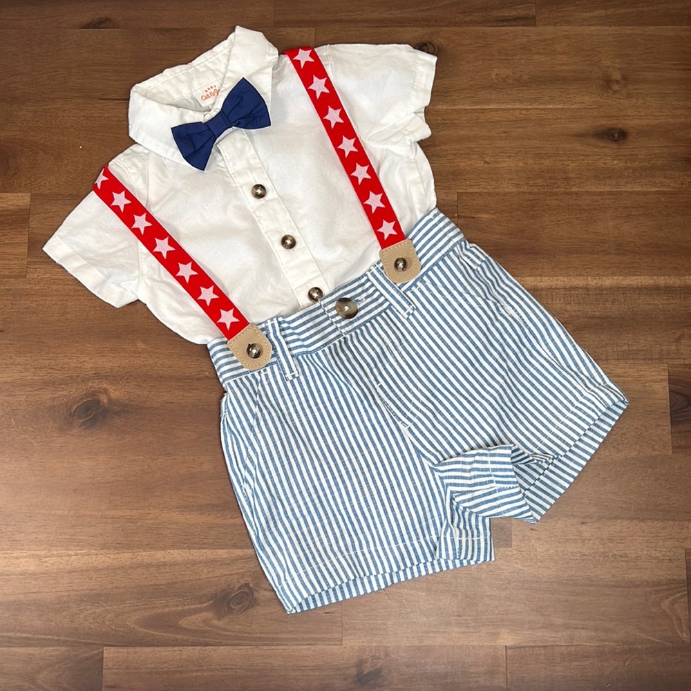 Patriotic! Onesie and shorts with suspenders
